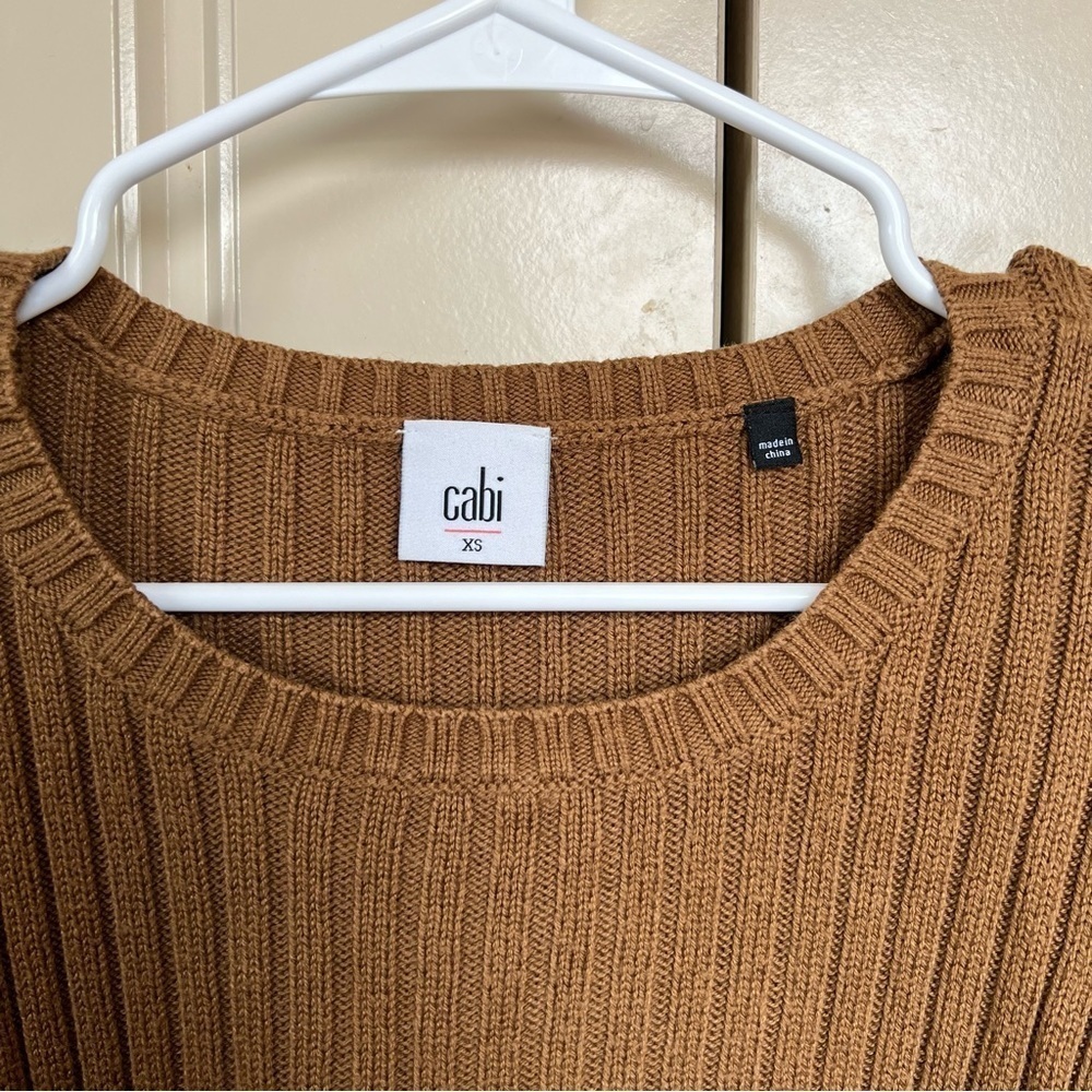 CAbi Mustard Brown Luna Pullover Ribbed Chunky Boxy Crop Sweater Size XS - Picture 4 of 12